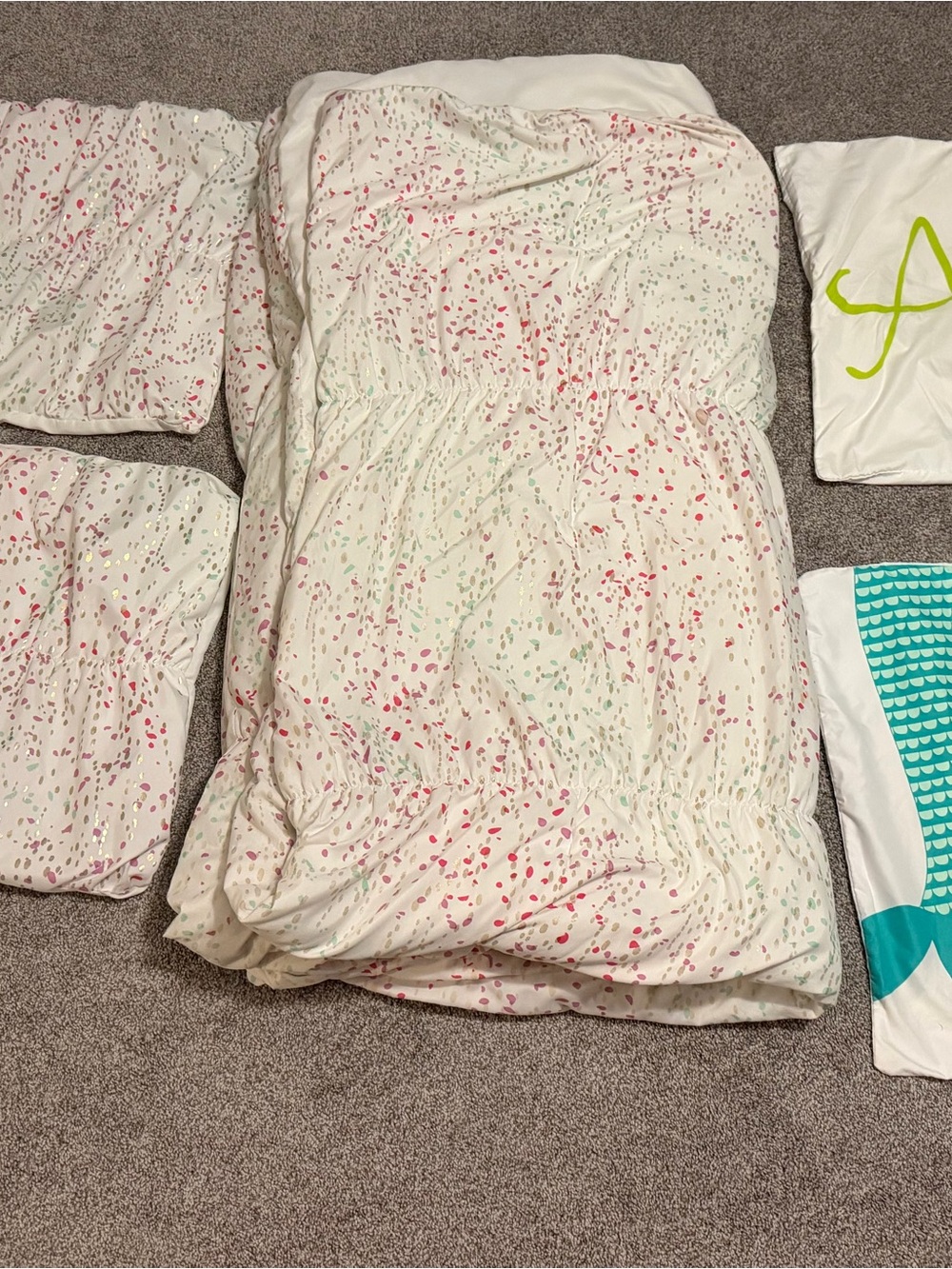 White Confetti Cotton comforter - Soft Pink & Mint with gold